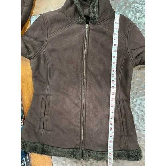 Faux Suede And Shearling Lined coat women Small, Dark Brown, Hooded, Classic - Picture 11 of 11